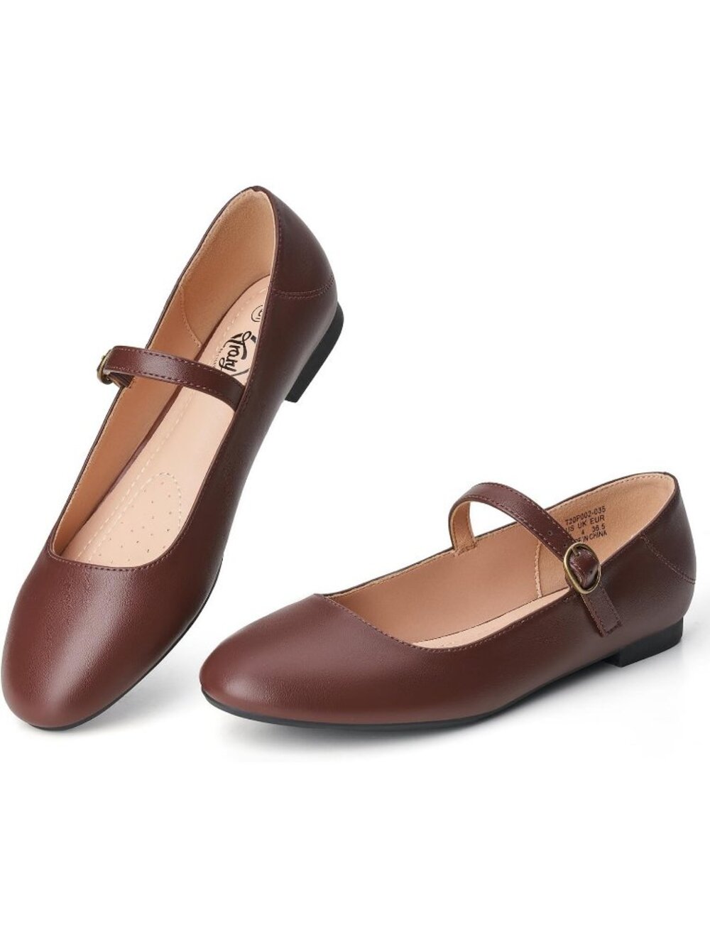 Women's Coffee Ballet Flats Round Toe Comfort Straps Memory Foam Dressy Shoes